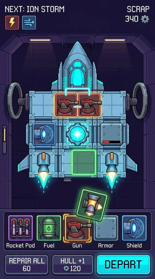 Concept: outpost hangar where you rebuild your ship